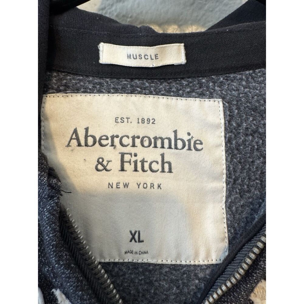 Abercrombie & Fitch Vintage Hoodie Mens XL Gray Muscle Fit Zip Jacket Sweatshirt - Picture 6 of 6